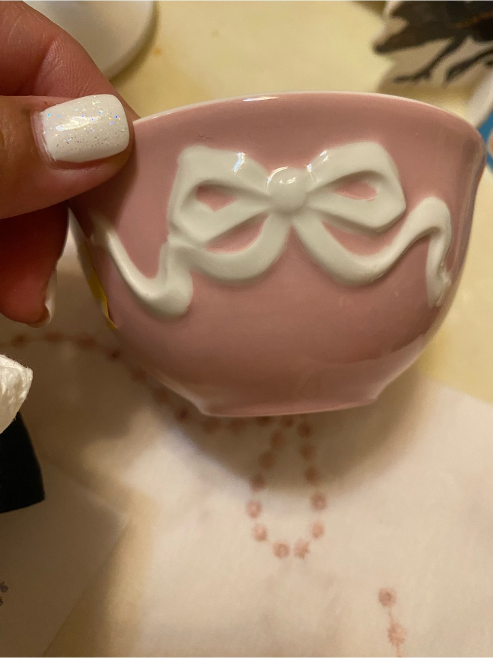 Room Essentials Pink Compact Bowl with Cream Bow Accent